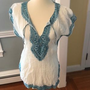 Calypso short sleeve light blue tunic top